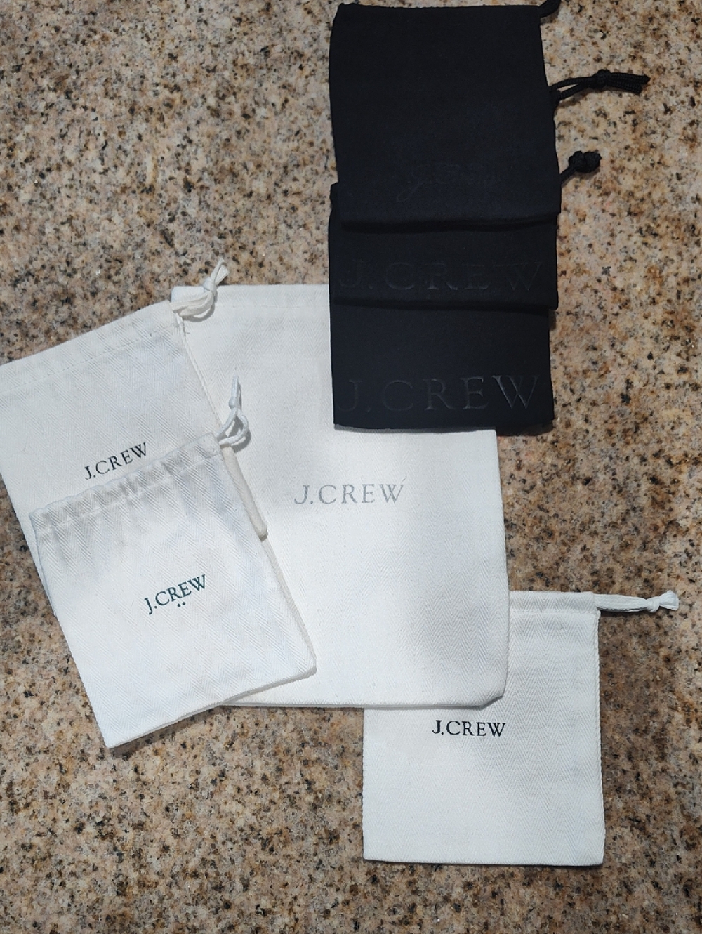 Bundle Of 7 J. Crew Black and White Small Cloth Drawstring Cover Bags